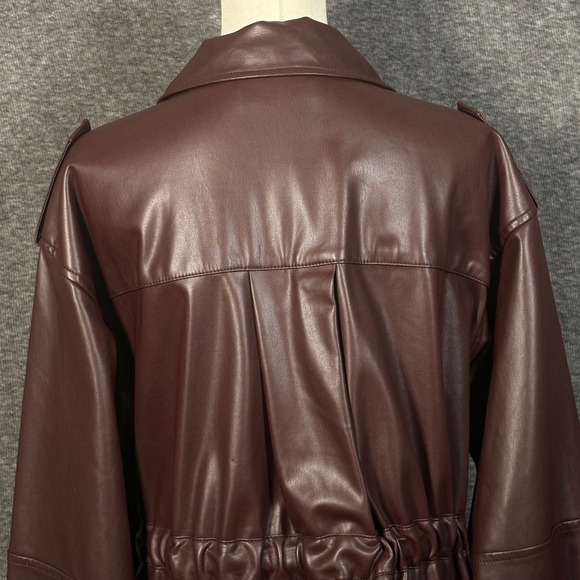 Marissa Webb Faux Leather Shacket Burgundy Long Sleeve Oversized Jacket Size 10 - Picture 8 of 13
